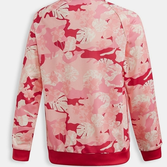Adidas x Farm Rio Youth Girls L Red  Pink Floral Stripe Trefoil Zip Track Jacket - Picture 2 of 14